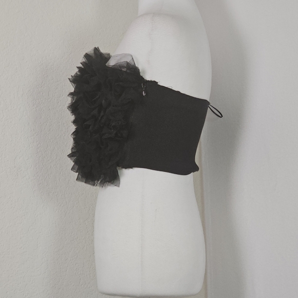 MABLE Black Ruffle Tulle Tube Top – Strapless Crop Top Size Medium - Picture 12 of 12